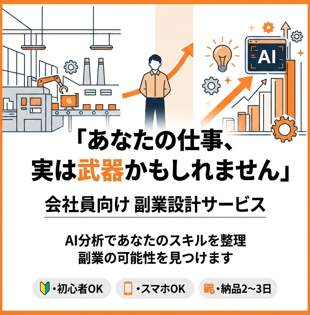 工場勤務のスキルなし副業設計します あなたの仕事、実は武器かもしれません イメージ1