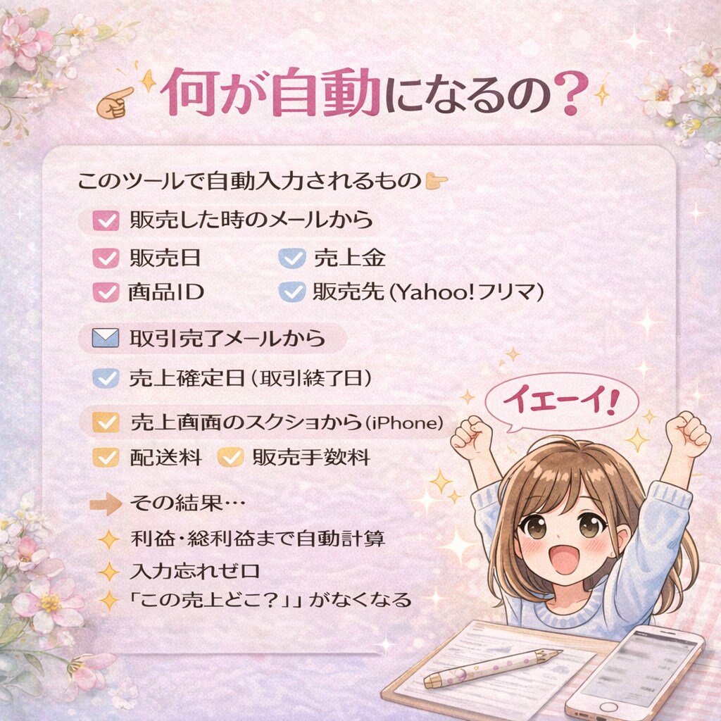 Yahoo!フリマの売上入力スクショで管理できます Yahoo!フリマ売上入力しない！スクショで管理できるツール イメージ3
