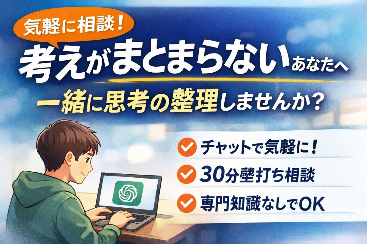 AIと一緒に頭を整理｜30分チャット相談します 考えがまとまらない人の壁打ち相手になります イメージ1