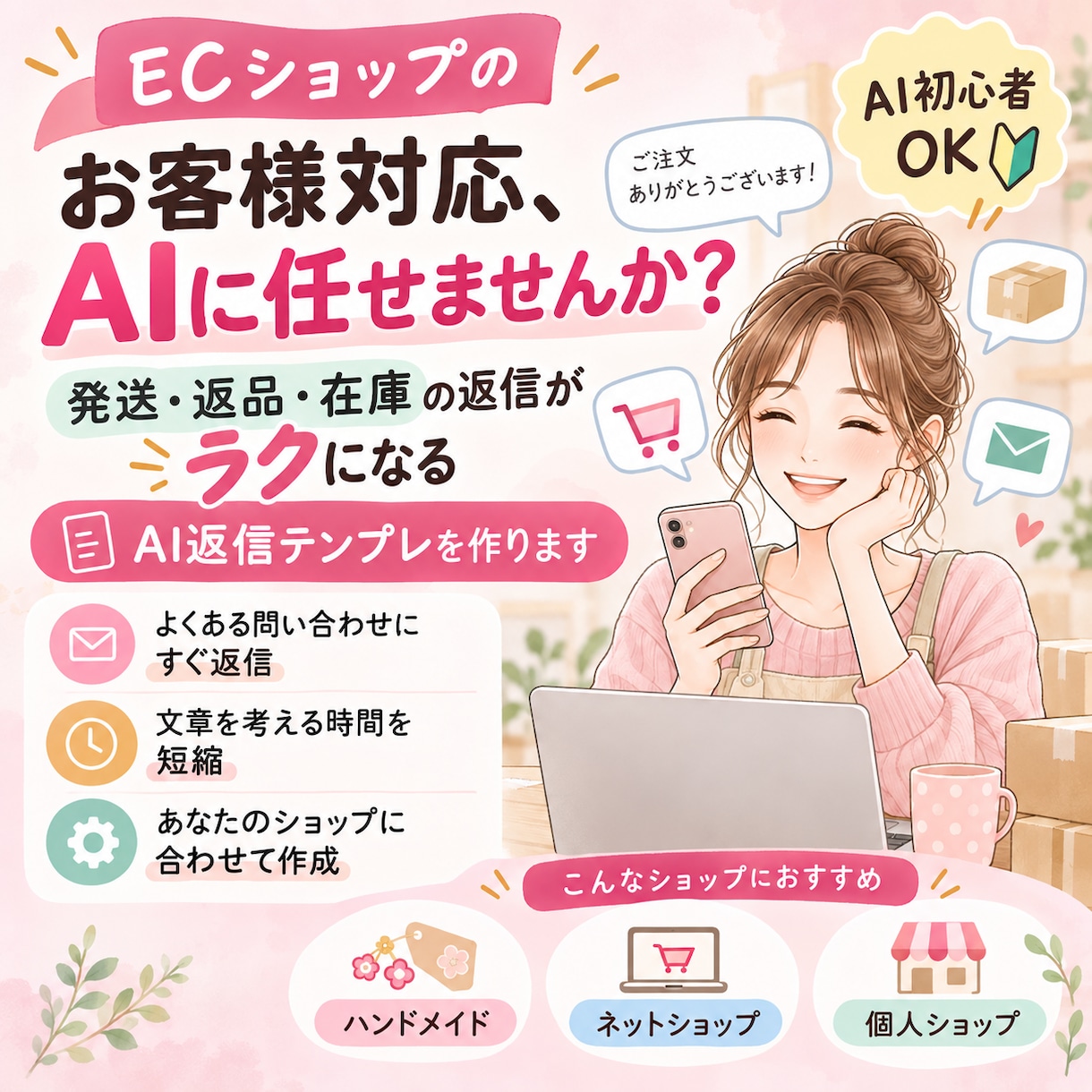 ECショップ用AI返信テンプレを作ります 発送・返品・在庫・問い合わせ対応をラクにします イメージ1