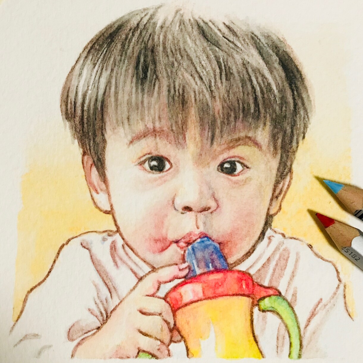 水彩色鉛筆の優しいタッチで似顔絵などお描きます お誕生日や記念日のお祝い、インテリアにおススメです。 イメージ4