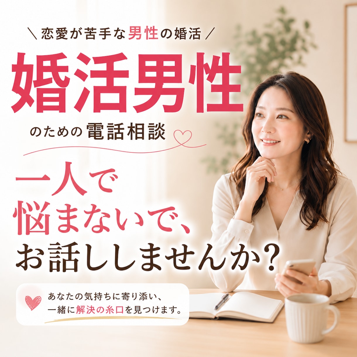 本気で結婚したい男性専門｜婚活のお悩みお聞きします 一人で悩まない婚活。まずは気軽にお話ししませんか？ イメージ1