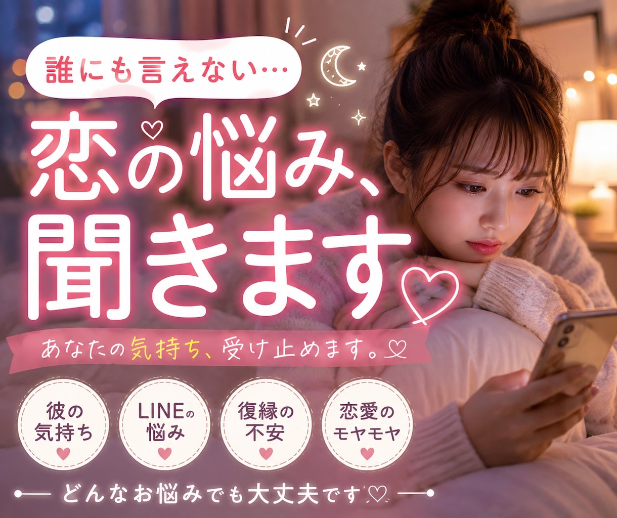恋愛相談♡誰にも言えない恋の悩みを聞きます 不安な恋愛、一緒に気持ちを整理しましょう♡ イメージ1