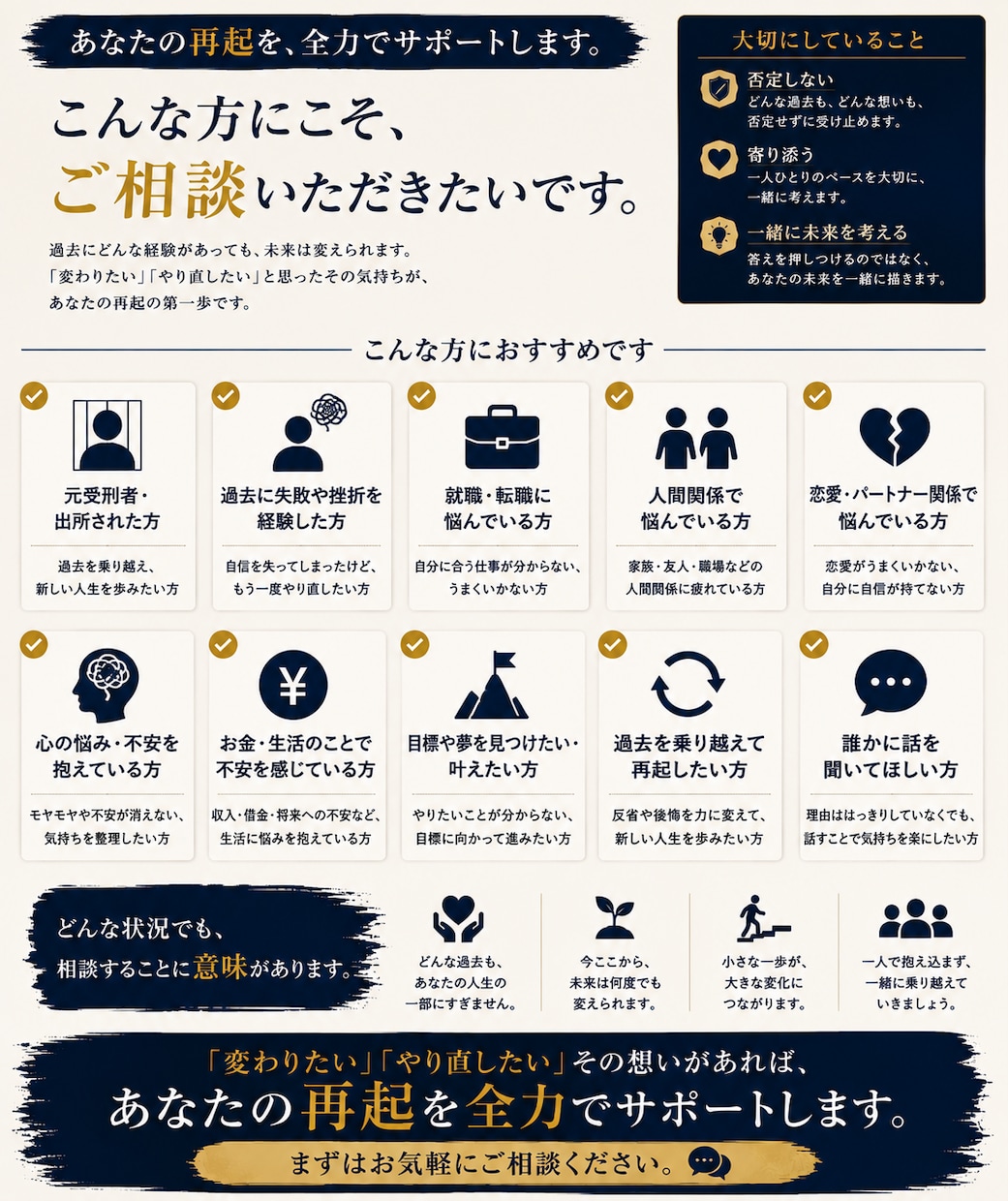 今ならまだ間に合う。ここからの再起を一緒に考えます どんなに遠回りしても、人生はここからやり直せる。 イメージ6