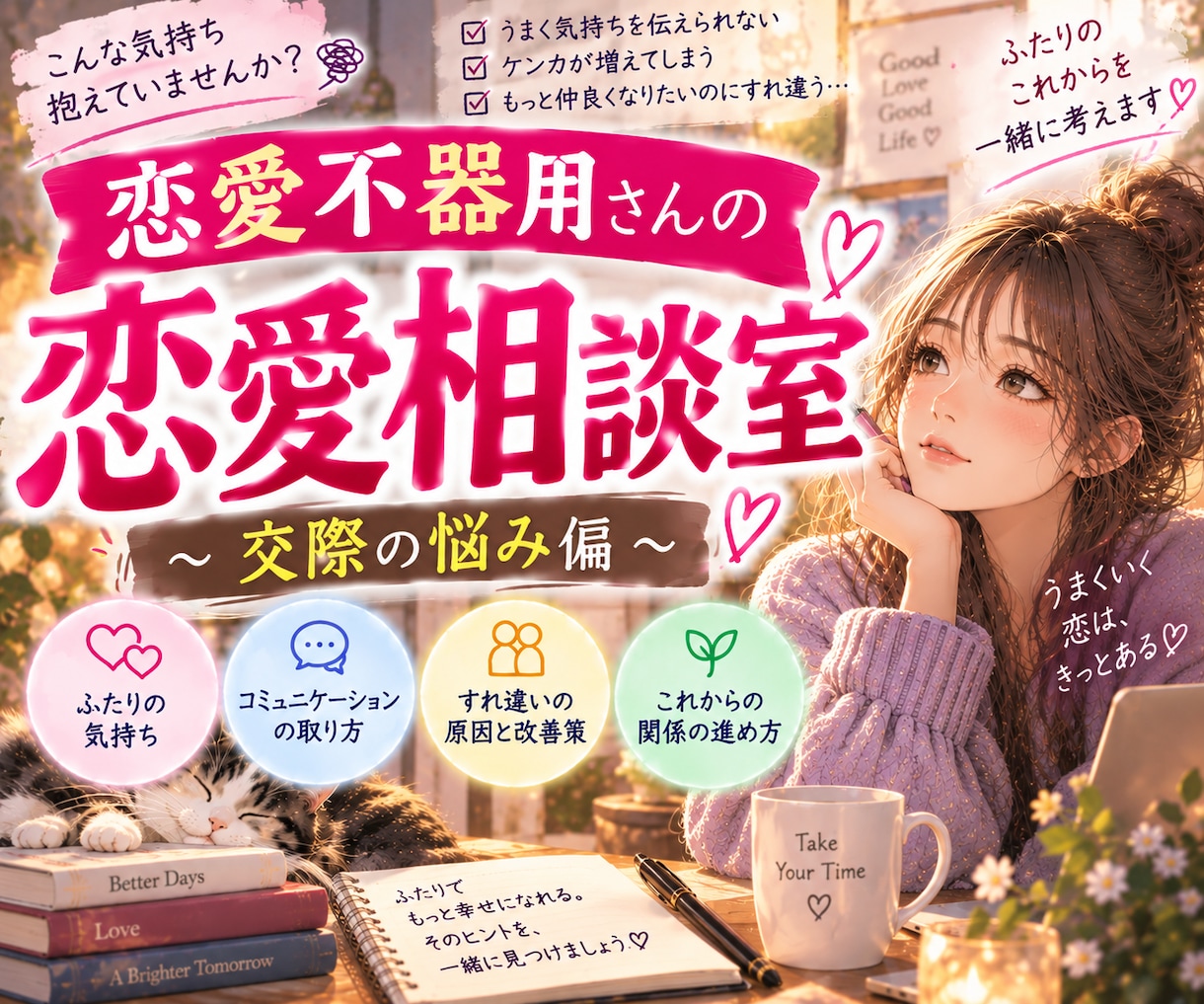 恋愛不器用さんの彼・彼女の交際のお悩みお聞きします 喧嘩・LINE・嫉妬・寂しい…あなたと一緒にゆっくり考えます イメージ1