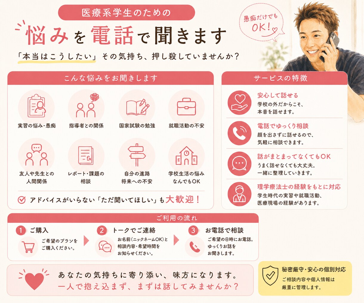 医療系学生の悩みや愚痴を聞きます 実習・就活・国試の悩み、まずは話してみませんか？ イメージ2