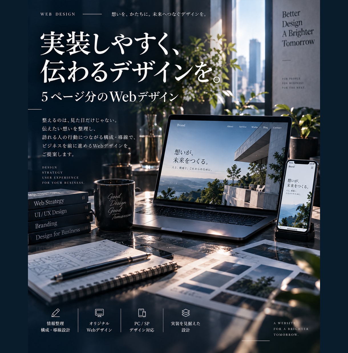 構成から実装まで考えた5PのWebデザインをします 情報整理からPC・スマホ、編集データまで イメージ1
