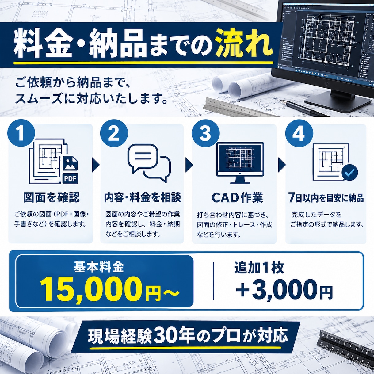 建築CAD図面の修正トレースします 「現場経験30年」おまかせください。 イメージ1