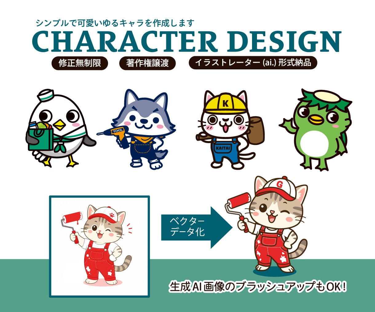 シンプルで可愛いキャラクター作成します 2案提案・修正無制限・著作権譲渡・ai形式無料 イメージ1