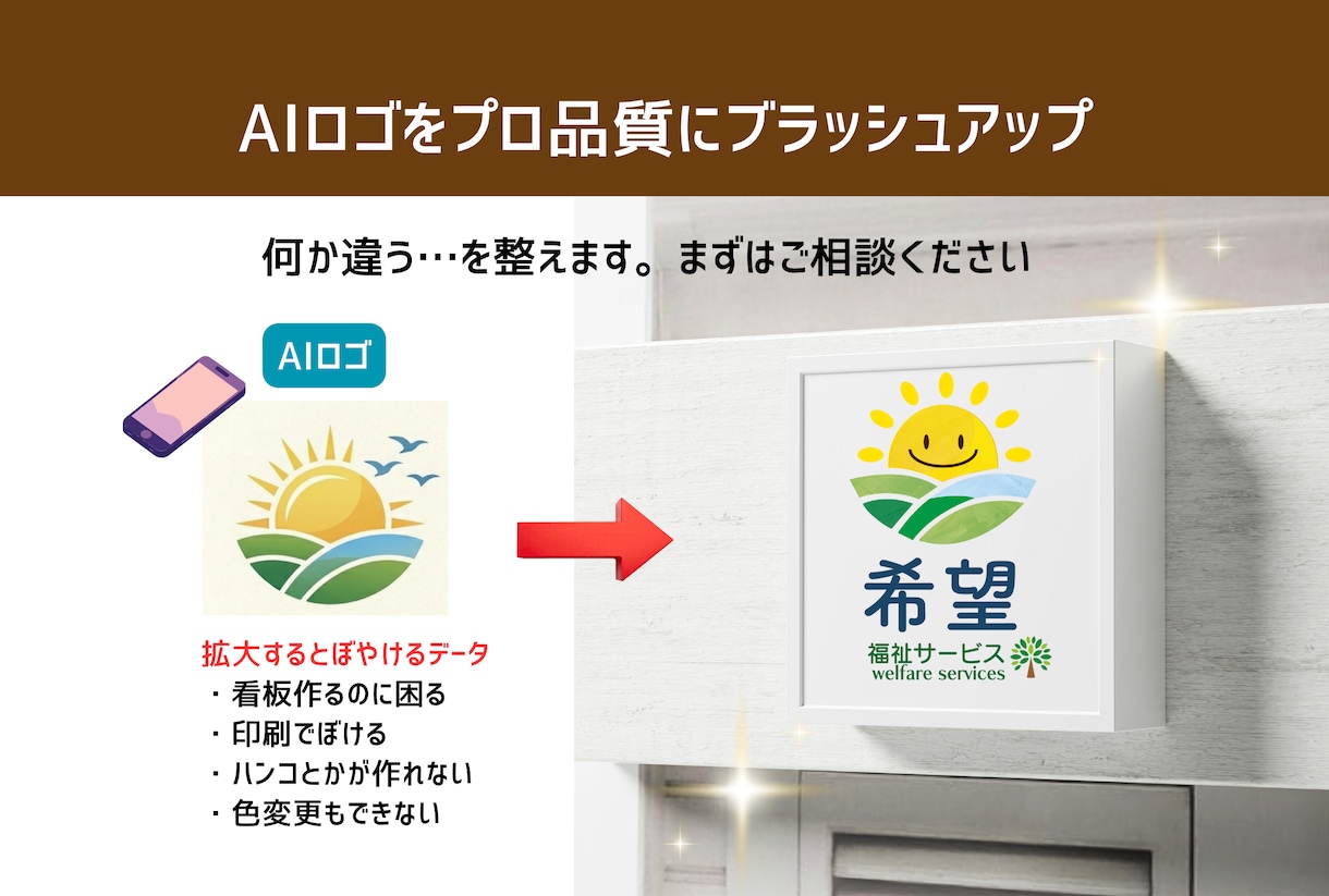 AIで作ったロゴをプロ品質に変更します もう少しここがこうだったら…を解決☆看板・印刷対応データへ イメージ1