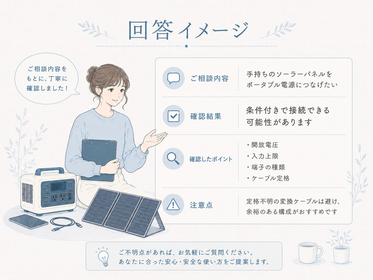 ポータブル電源とソーラーパネルの接続を診断します 8年間90台以上の実機経験で接続診断 イメージ4