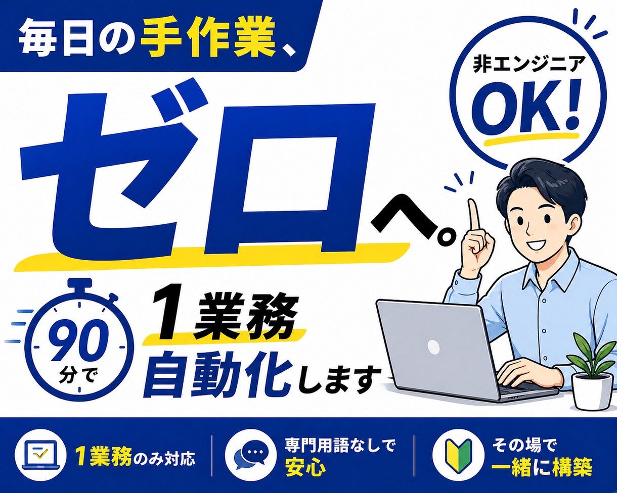 自動化を1つ一緒に作ります AIツールを使って、自動化1個完成するまでサポートします！ イメージ1