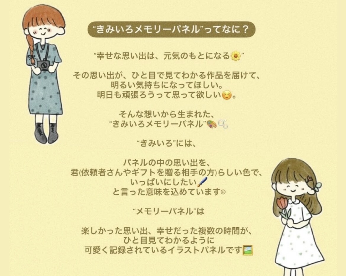飾れるおしゃれな、似顔絵・思い出イラストを描きます 『きみいろメモリーパネル』(綺麗めバージョン)ご依頼ページ イメージ4