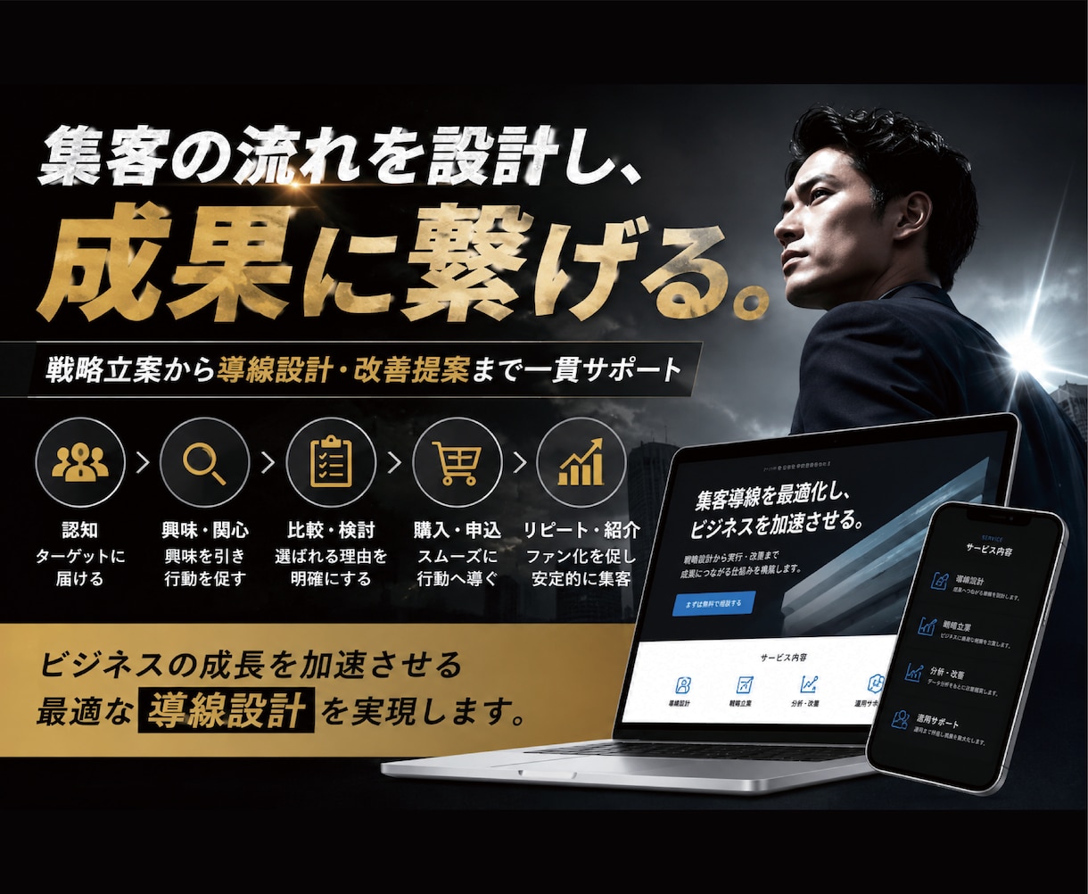 集客に繋がるまでの導線を元に制作します 集客に結びつくためのホームページを提供します。 イメージ2