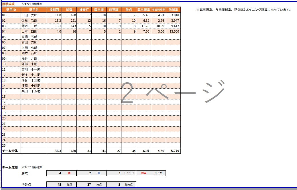 少年野球向けの野球成績管理テンプレートを提供します 使いやすさと機能性を兼ね備えた野球成績管理テンプレート イメージ4