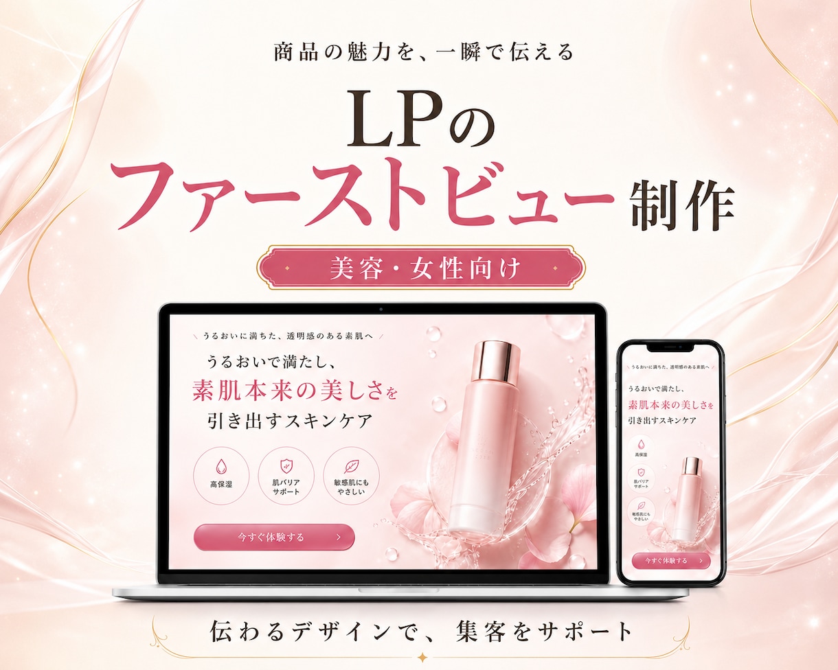 美容・コスメLPのファーストビュー制作します ブランドの第一印象を、美しく魅力的に。 イメージ1