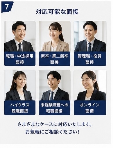 管理職経験者が面接対策を徹底サポートします 採用担当者の視点で、あなたの魅力を最大限に伝える面接対策。 イメージ7