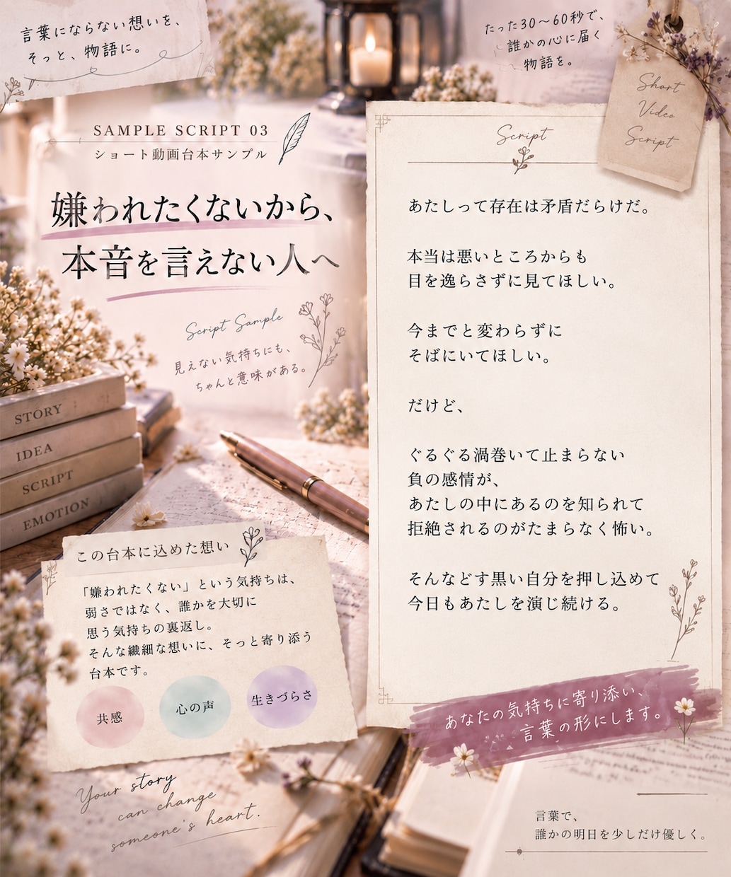 共感されるショート動画台本を作成します 心の奥にある本音を、誰かに届く物語へ イメージ2