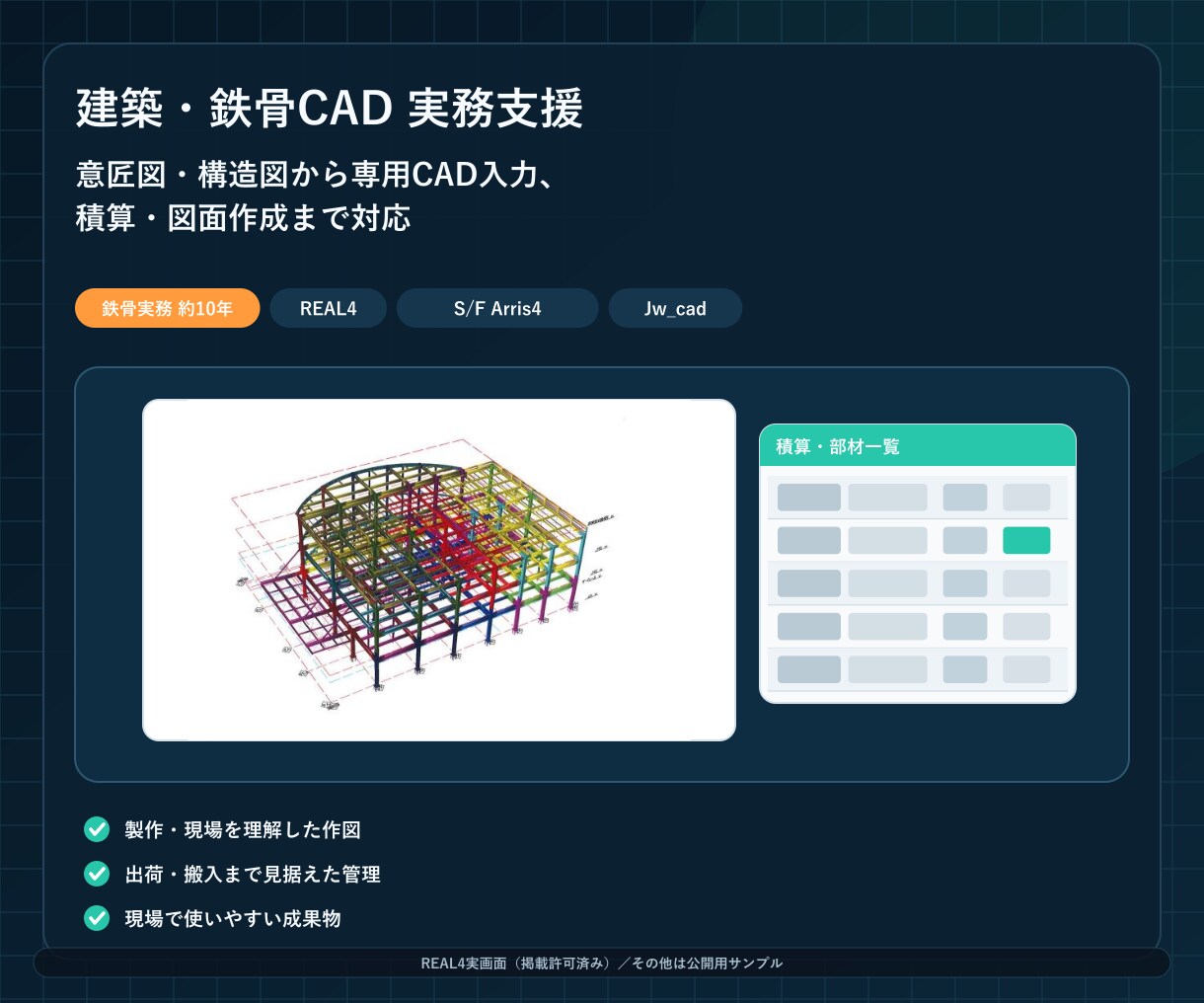 鉄骨CAD入力・積算・図面作成を支援します 鉄骨実務約10年、現場目線で図面業務を支援 イメージ1