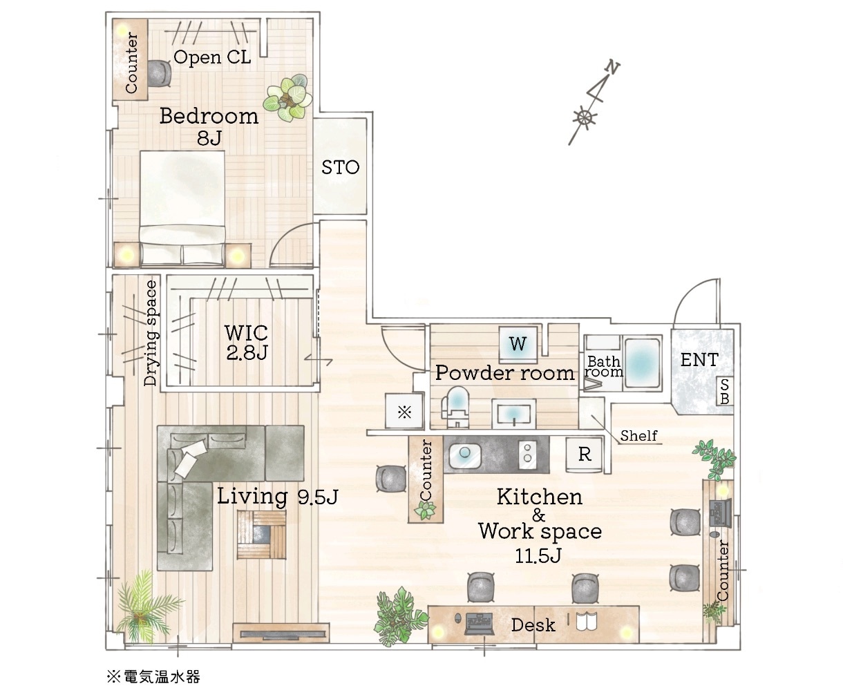 ふんわり美しい手描き風間取り図を作成します 戸建マンション店舗民泊などに。オリジナル家具や床材対応します イメージ5