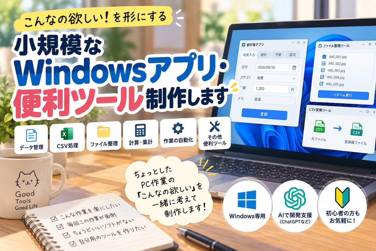 小規模なWindowsアプリ・便利ツール制作します ちょっとしたPC作業の「こんなの欲しい」を形にします！ イメージ1