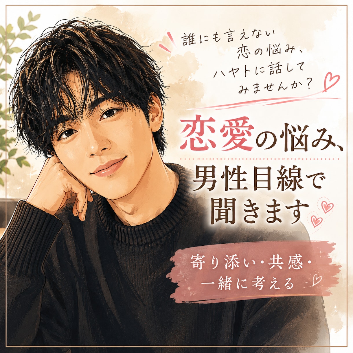 恋愛の悩み、男性目線で聞きます 誰にも言えない恋の悩み、ハヤトに話してみませんか？ イメージ1
