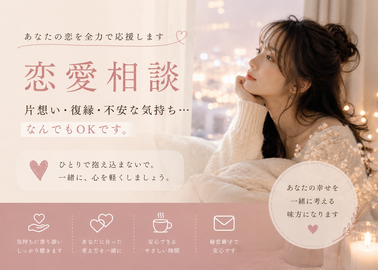 片想い・復縁・失恋・複雑な恋愛のお悩み聞きます もう大丈夫。ここではあなたの本当の気持ちに気づける場所 イメージ1