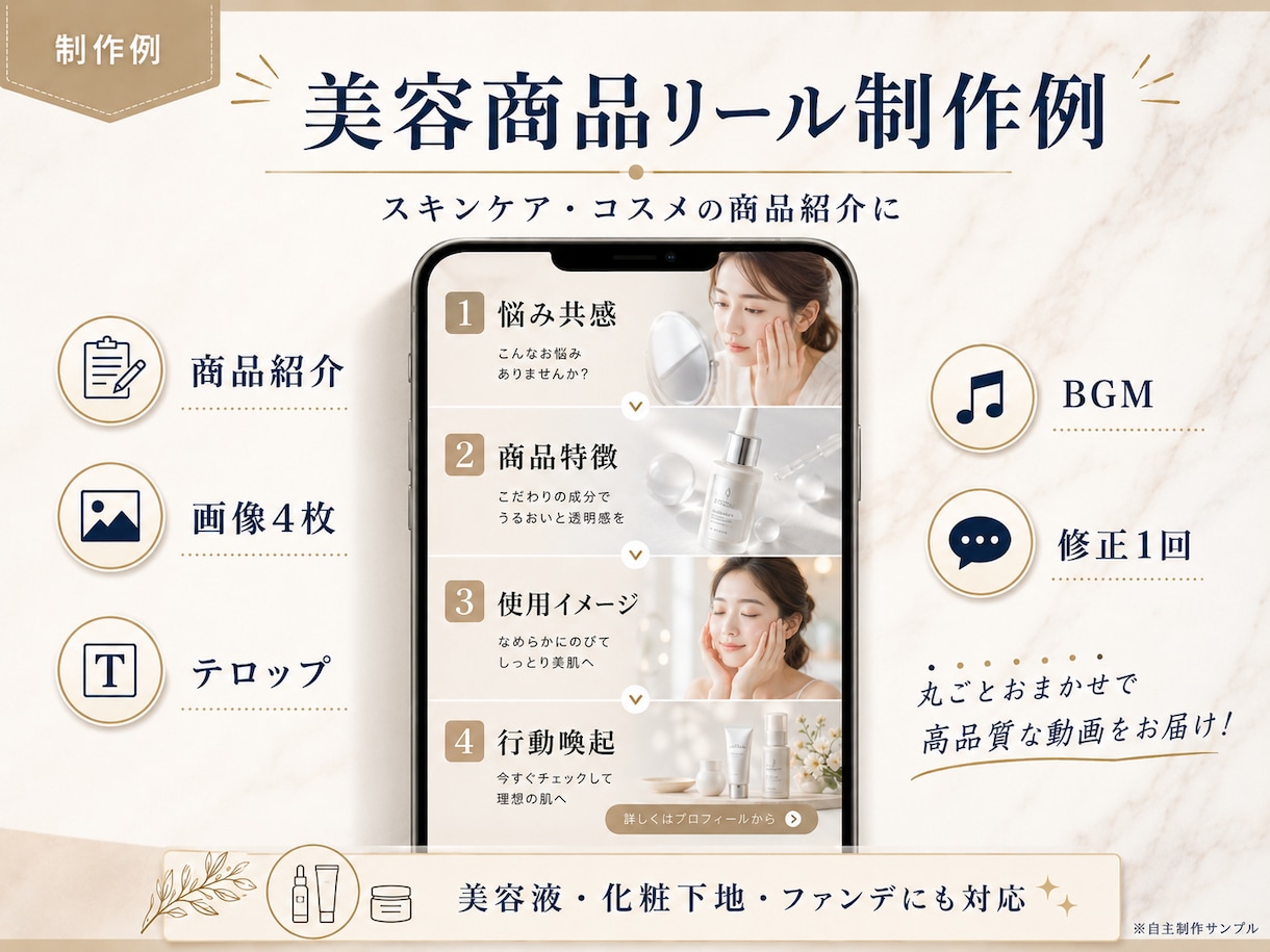 初めての縦型ショート動画を制作します 10〜15秒／画像4カット／テロップ／BGM込み イメージ1