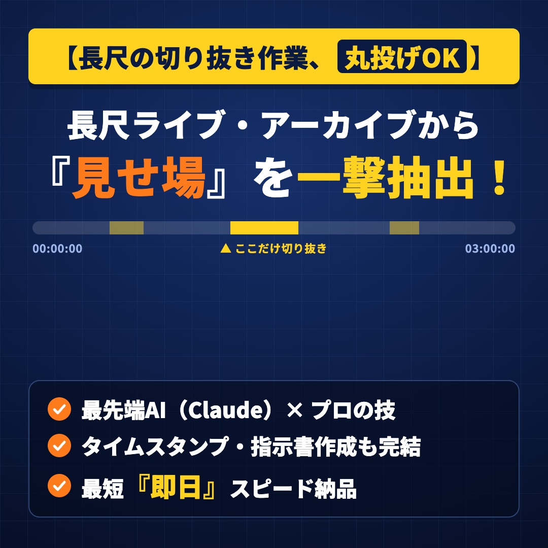 即日納品！！ライブ配信の切り抜き代行します 長尺動画の面倒な検品・切り抜き作業を丸投げOK！ イメージ1