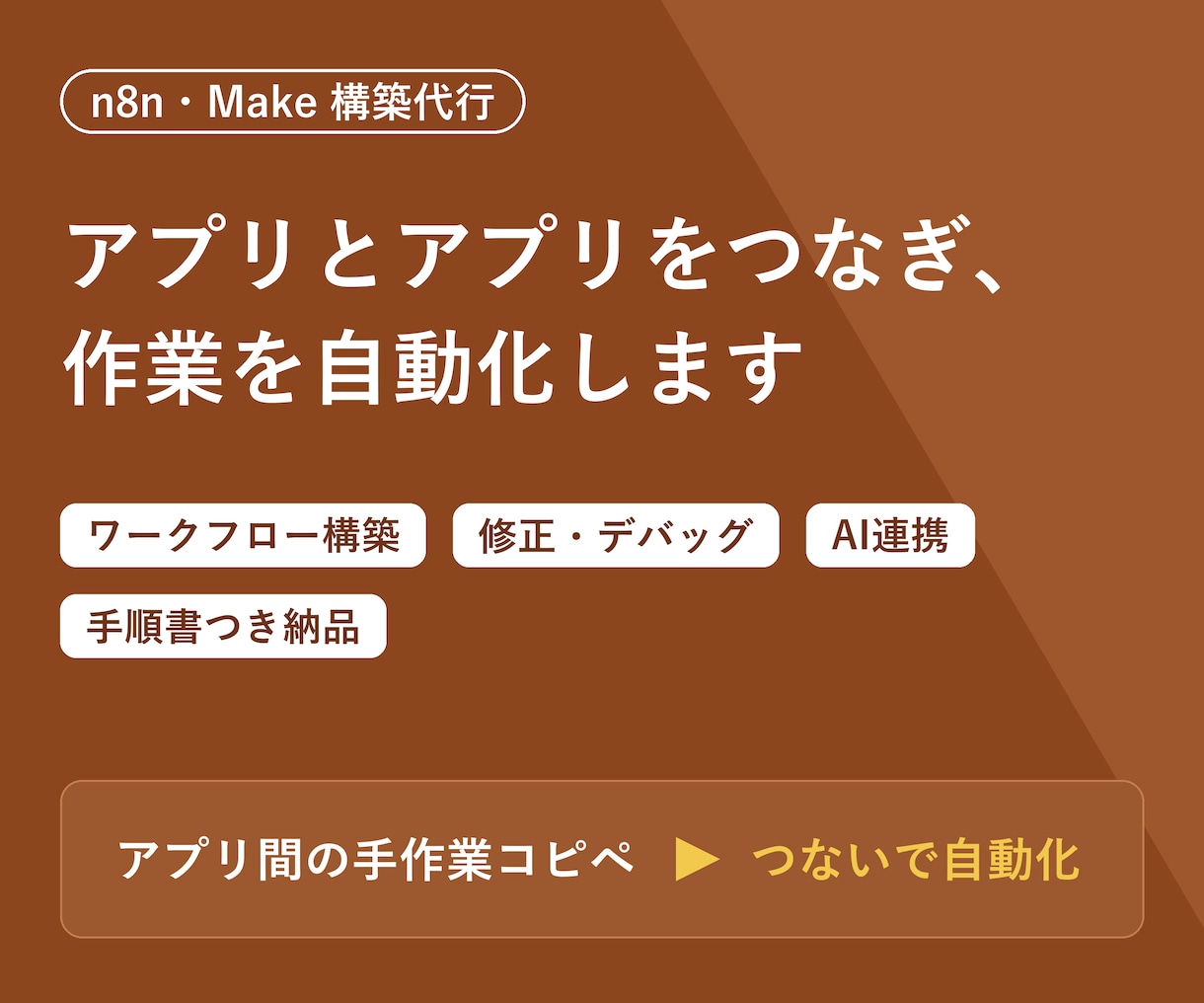 n8nやMakeの構築・修正を代行します アプリ連携の自動化。既存ワークフローの修正・デバッグも イメージ1