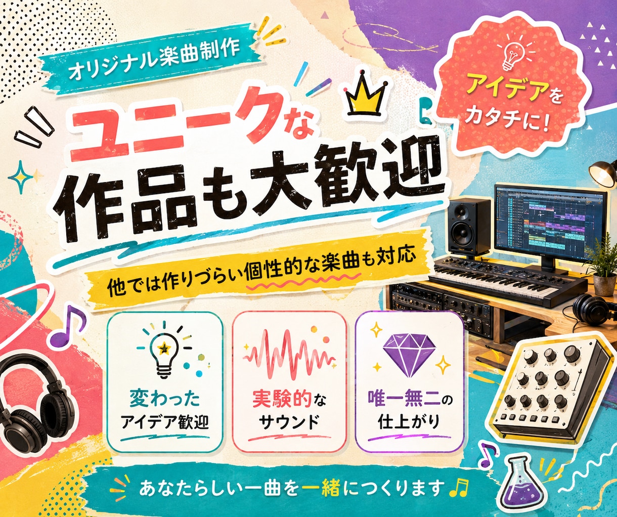 チャート上位のプロデューサが作曲編曲します 15年の作曲経験で、どんな音楽ジャンル、要望にも応えます。 イメージ3