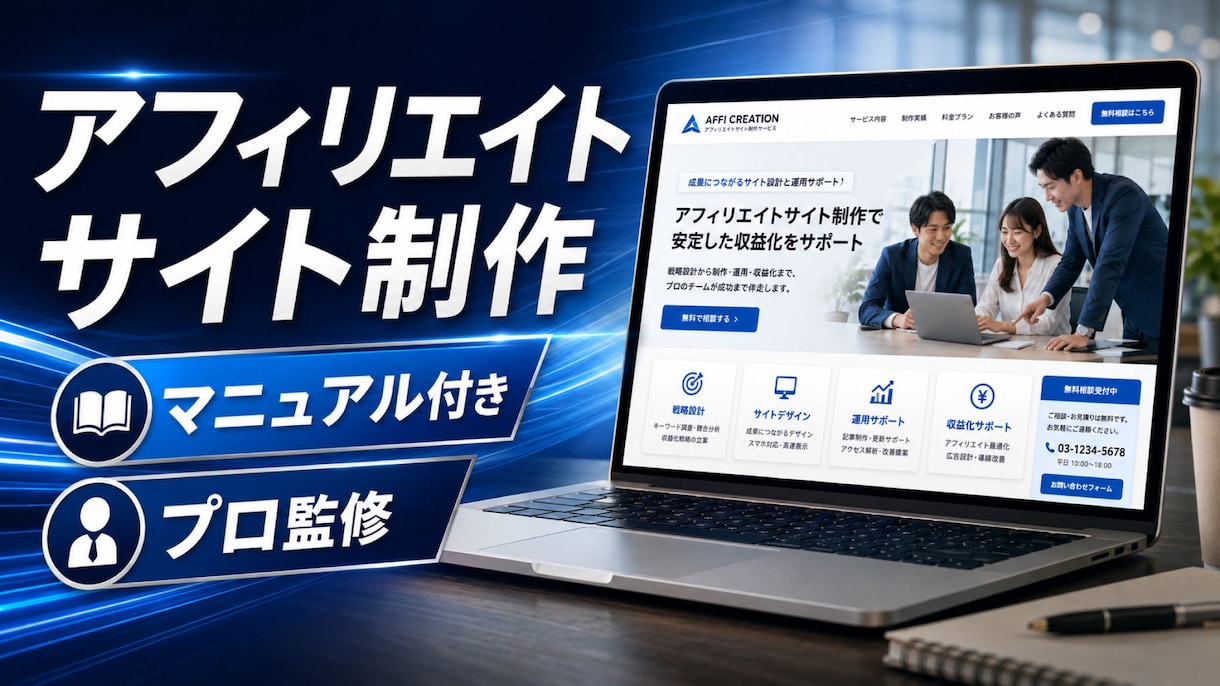 アフィリ広告掲載サイト・自社製品PRサイト作ります 簡易運用マニュアル付きで、初めてでもプロのスキルが学べる イメージ1
