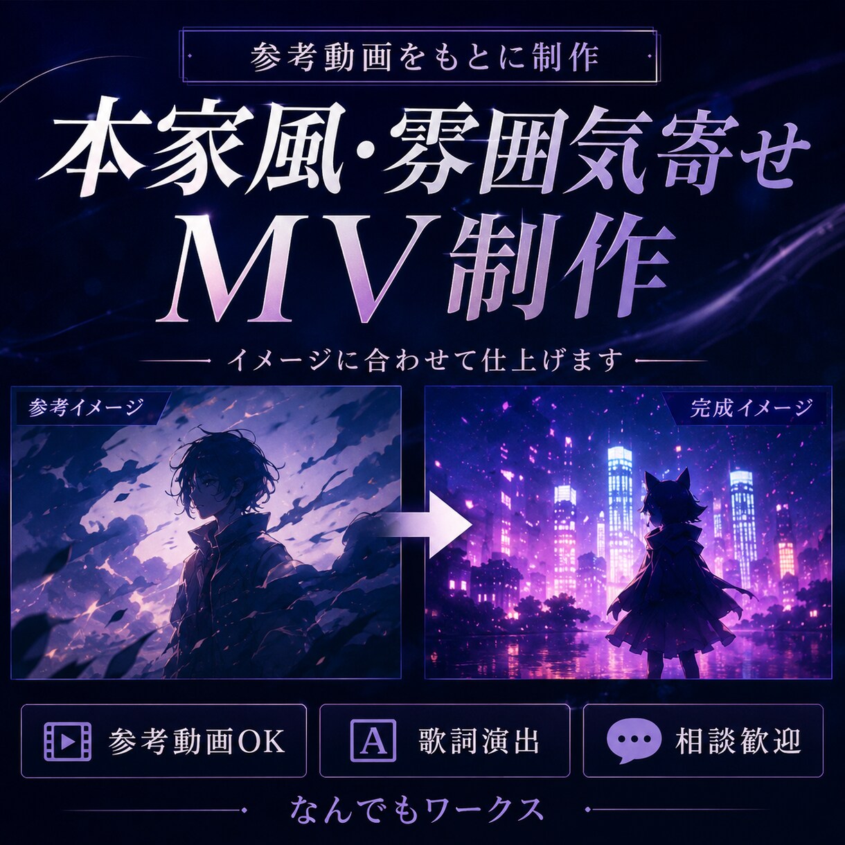ボカロ・歌ってみたのMV制作します ボカロ・歌ってみた対応｜ＡＩ映像×プロ編集 イメージ2