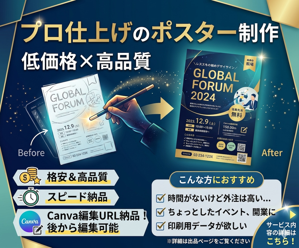 キャンバで編集可能なポスターを作ります 自分で作るよりプロにお任せ！低価格でデザインと仕上がりを両立 イメージ1