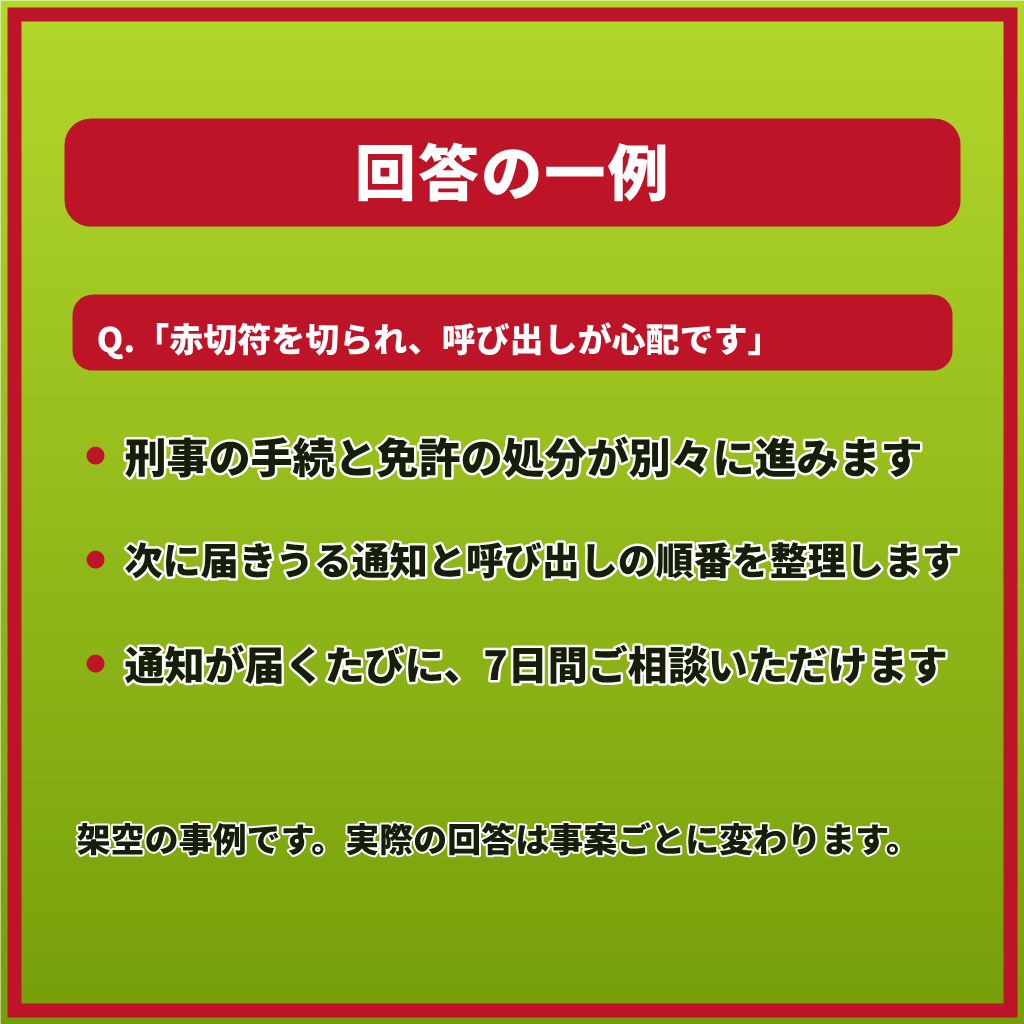 赤切符・免停の手続が不安なあなたへ7日間応じます 【最長1週間】呼び出し・免停・赤切符。手続が続く間ご一緒に イメージ8