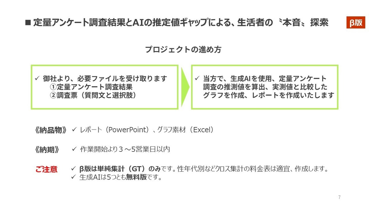 定量アンケート調査結果から生活者の本音を探索します アンケート調査結果とAIの推定値ギャップから探索します イメージ7