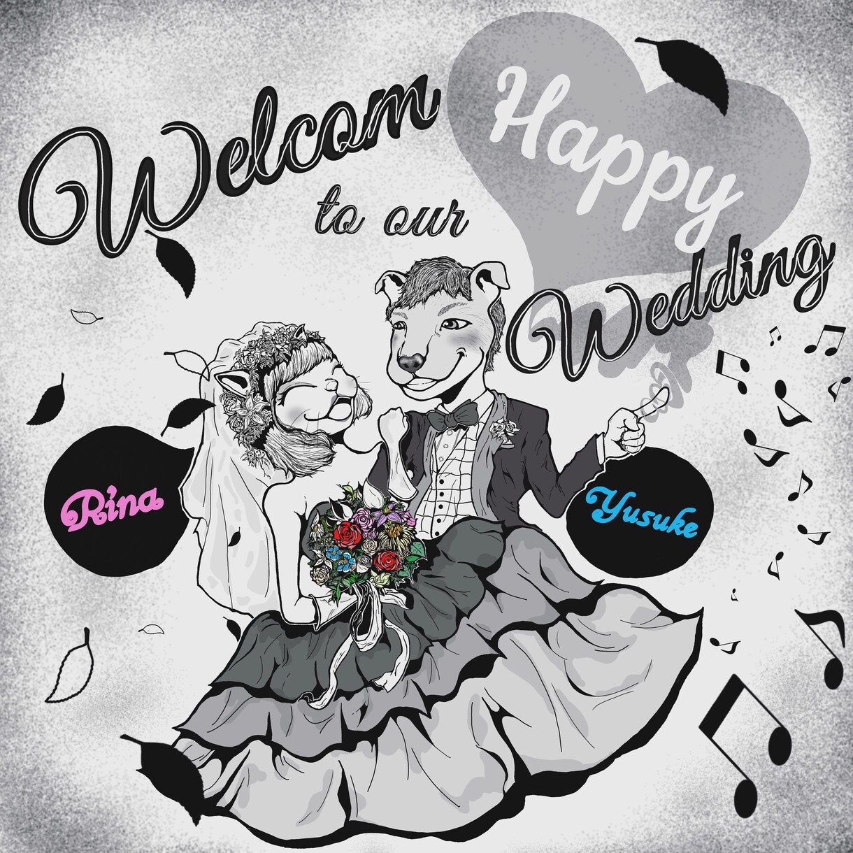 お二人だけのウェルカムボード作成します モノクロテイストなイラストを結婚式のウェルカムボードに♫ イメージ3