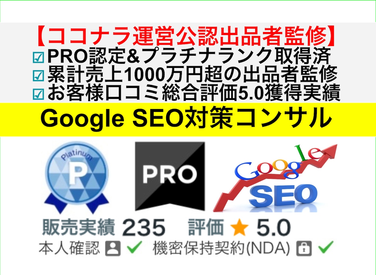 SEO対策コンサル・内部改善修正指示書を納品します ココナラ認定!「プラチナランク」の検索エンジン最適化サービス イメージ1