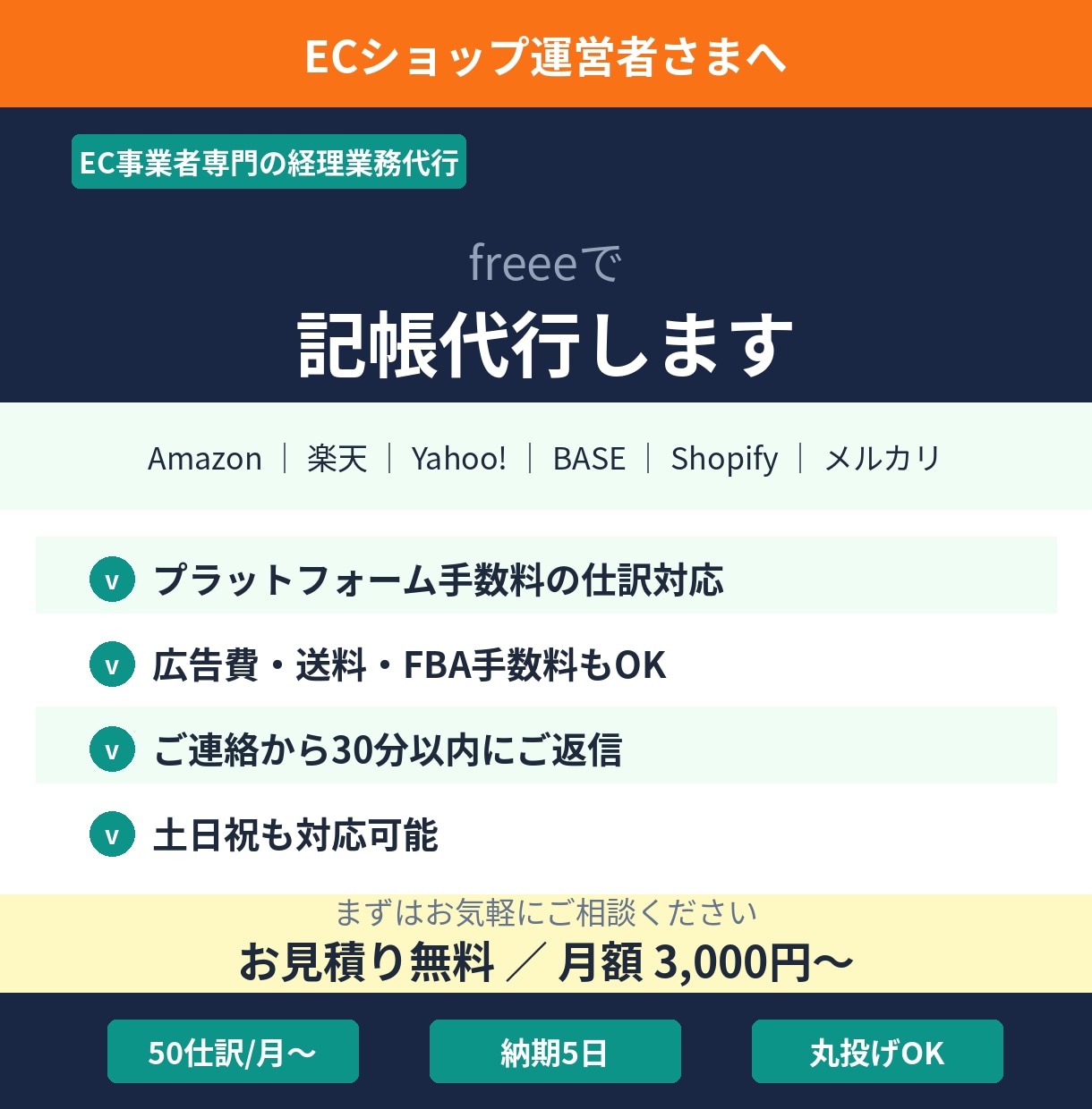 EC事業者向け！freeeで記帳代行します Amazon・楽天・等のEC経理おまかせください イメージ1