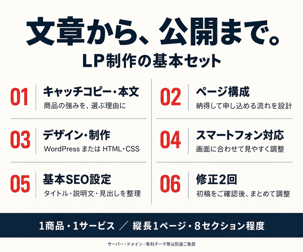 申し込みにつながるLPを文章から制作します キャッチコピー・構成・デザインまでまとめてお任せ イメージ2
