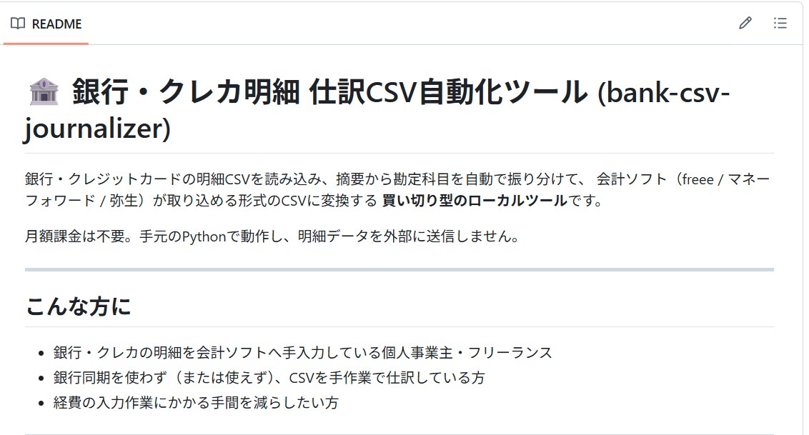 銀行・カード明細を会計ソフト用CSVに変換します 記帳の手間を減らす|個人事業主向けの買い切りツール イメージ1