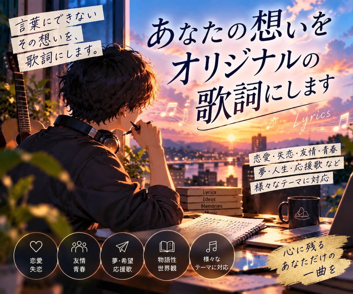 あなたの想いをオリジナルの歌詞にします 恋愛・友情・人生を心に響く言葉に イメージ1
