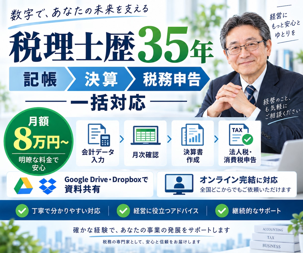 小規模法人の記帳･決算･申告に対応します 会計入力から申告まで、税理士がオンラインで継続サポート イメージ1
