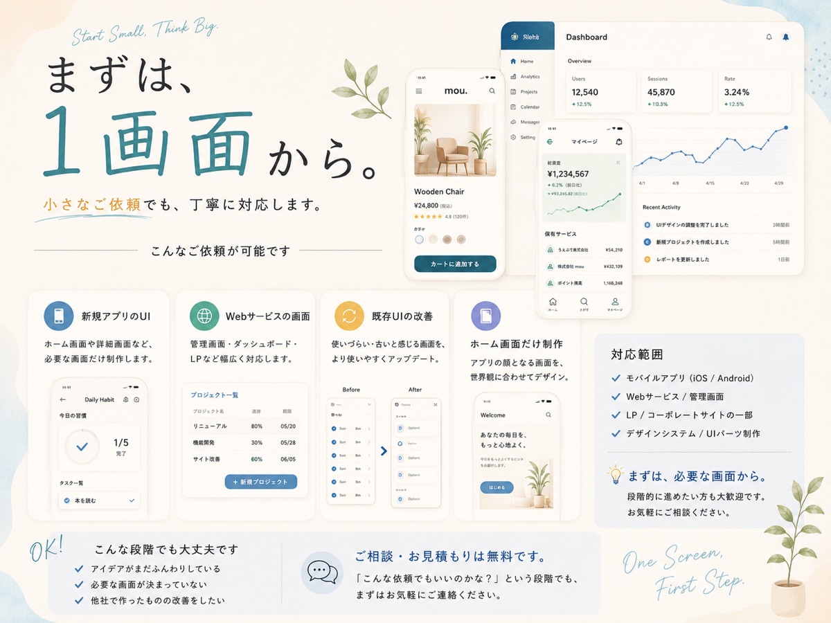 アプリ・WedサービスのUIデザインを対応します 1画面からOK。あなたのサービスに合うUIを制作！ イメージ4