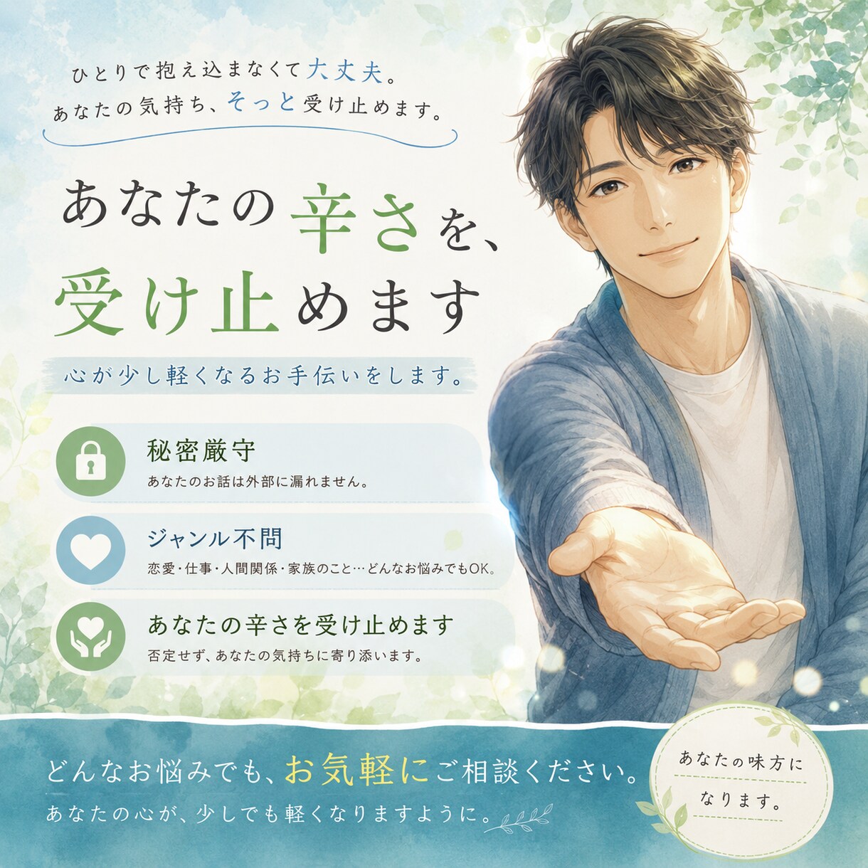 日常生活の些細な事〜悩んでる事まで相談に乗ります 依頼者の気持ちに寄り添ってお聞きします イメージ1