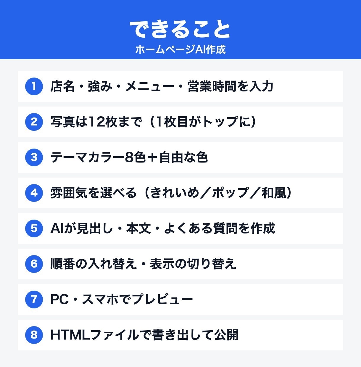 ホームページをAIで作るツールを販売します お店の情報を入れるだけで1ページのHPができる イメージ2