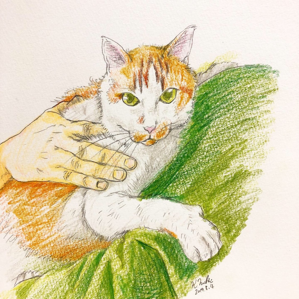 猫ちゃんのイラスト絵を手描きで描きます 猫ちゃんのお写真からわたくしが手描きでイラスト絵を描きます イメージ1