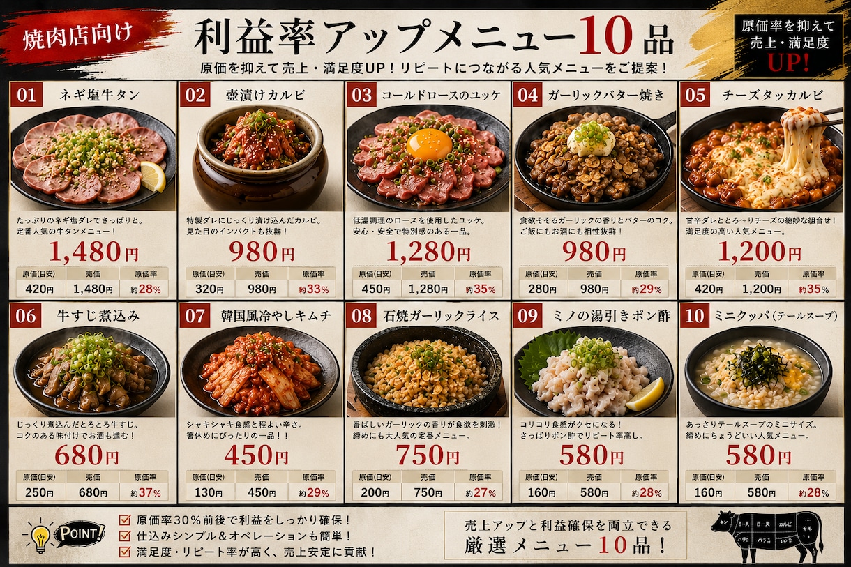 飲食店経営者が利益重視の新メニュー10品企画します 店舗に合わせた新メニューの原価からレシピを10品提案します。 イメージ4