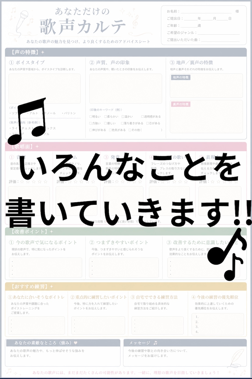 あなただけの歌声カルテ作ります 現役ボイトレ講師があなたの歌声を“見える化”します！ イメージ2