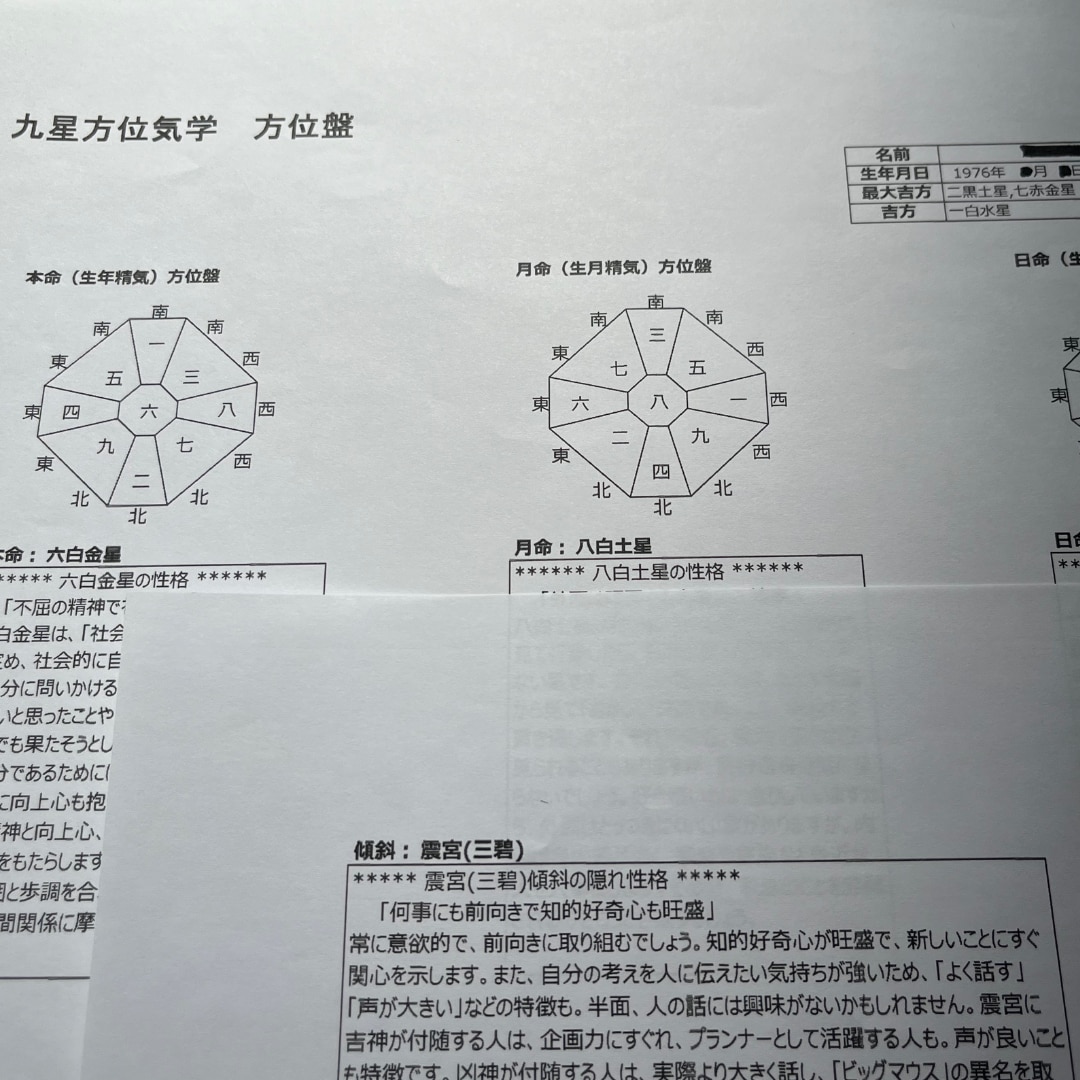 九星気学　鑑定書をおつくりします あなたの生まれもった性格・キーパーソン イメージ2